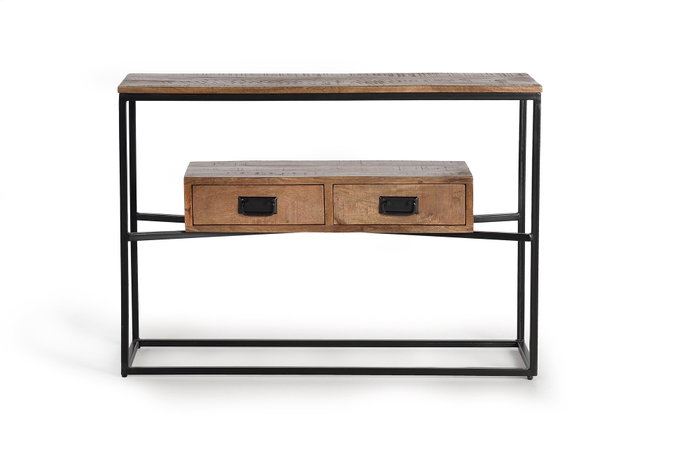 GINER Y COLOMER Consola de estilo industrial en madera de mango y metal